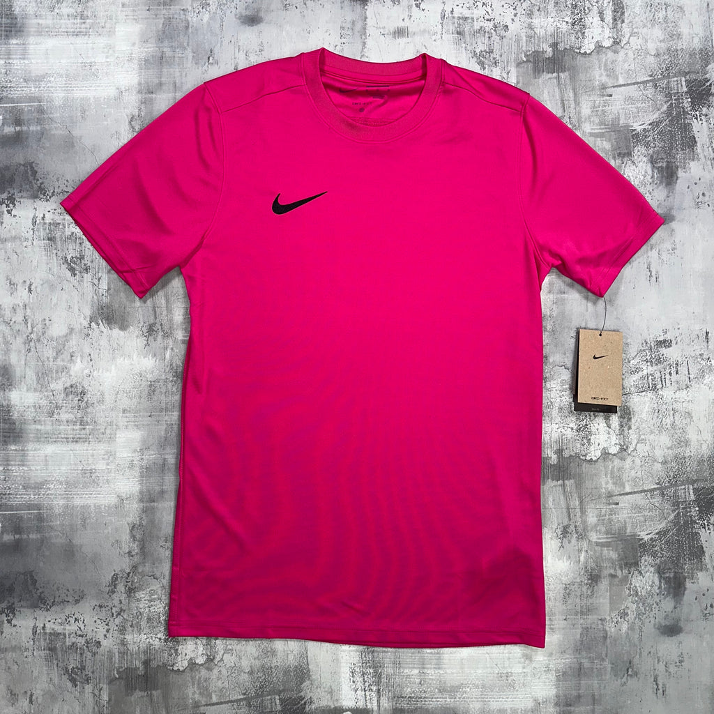 Nike Dri-Fit Dark Gray Tee Shirt with Hot Pink.