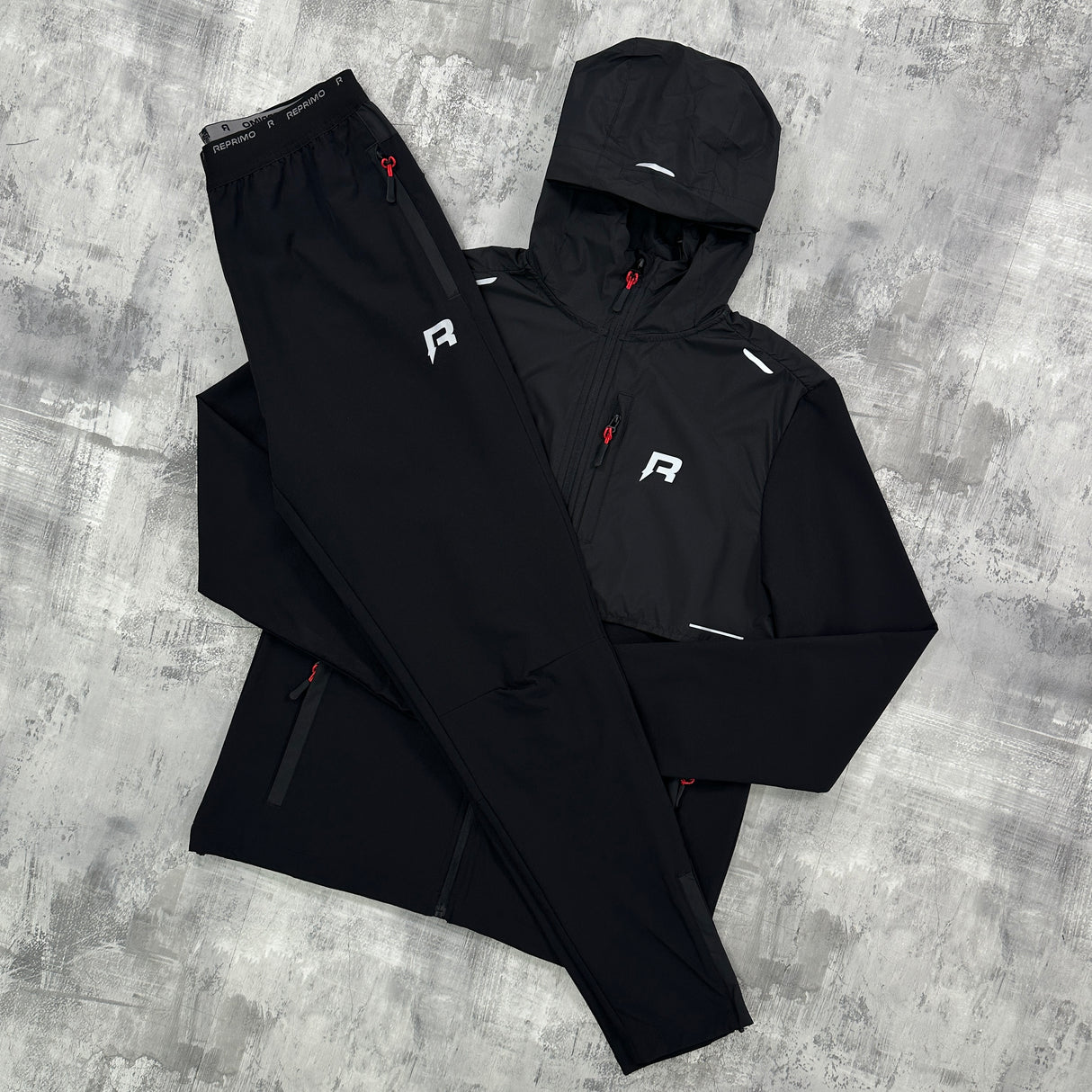 Reprimo Summit Panelled Set Black / Red - Windbreaker and Trousers