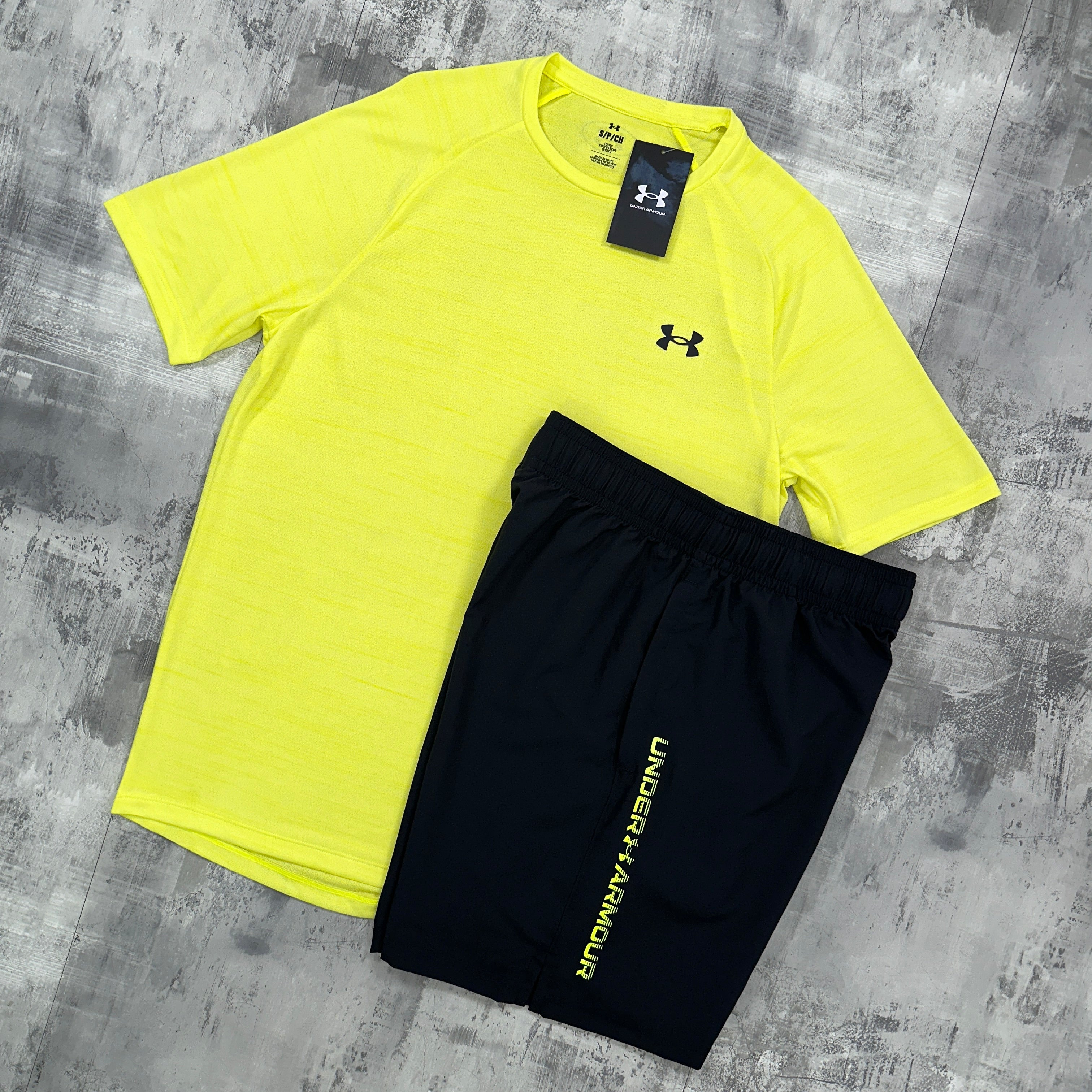 Under Armour Launch set Neon - t-shirt and shorts