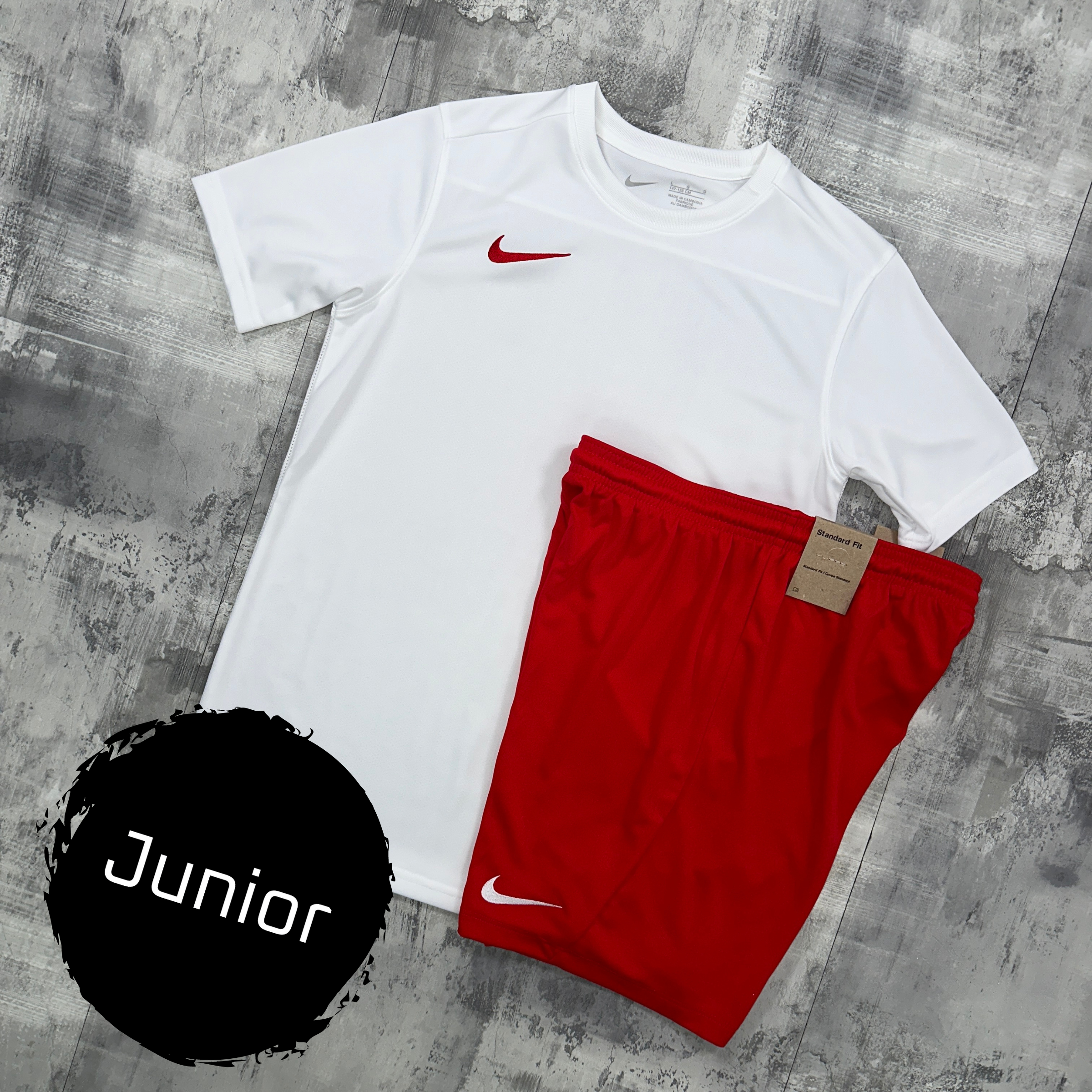 Nike Junior Dri-Fit Set | White / Red | T-shirt & Shorts